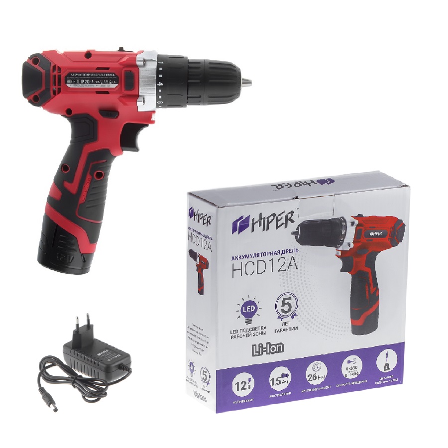 ���������� �������������� HIPER HCD12A, 12�, � �������, Li-ion ������� 1,5 ��, 25��